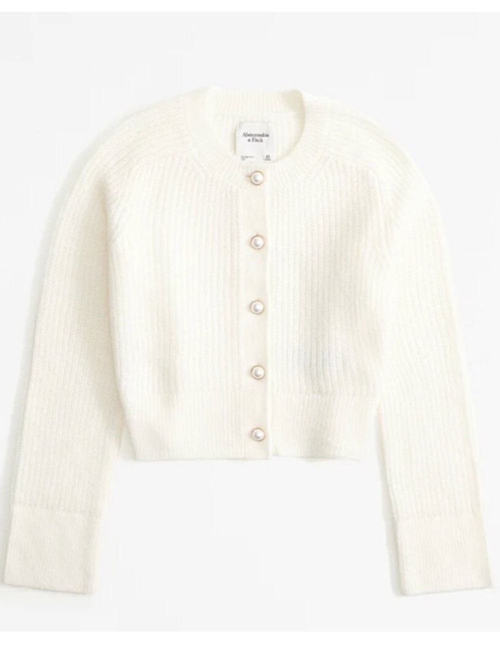 Abercrombie & Fitch Ivory Ribbed Pearl-Button Cardigan